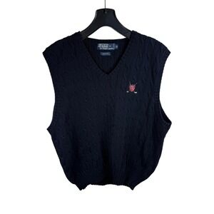 Polo Ralph Lauren Womens XL Cable Knit Golf Crest Sweater Vest VTG 90s Preppy